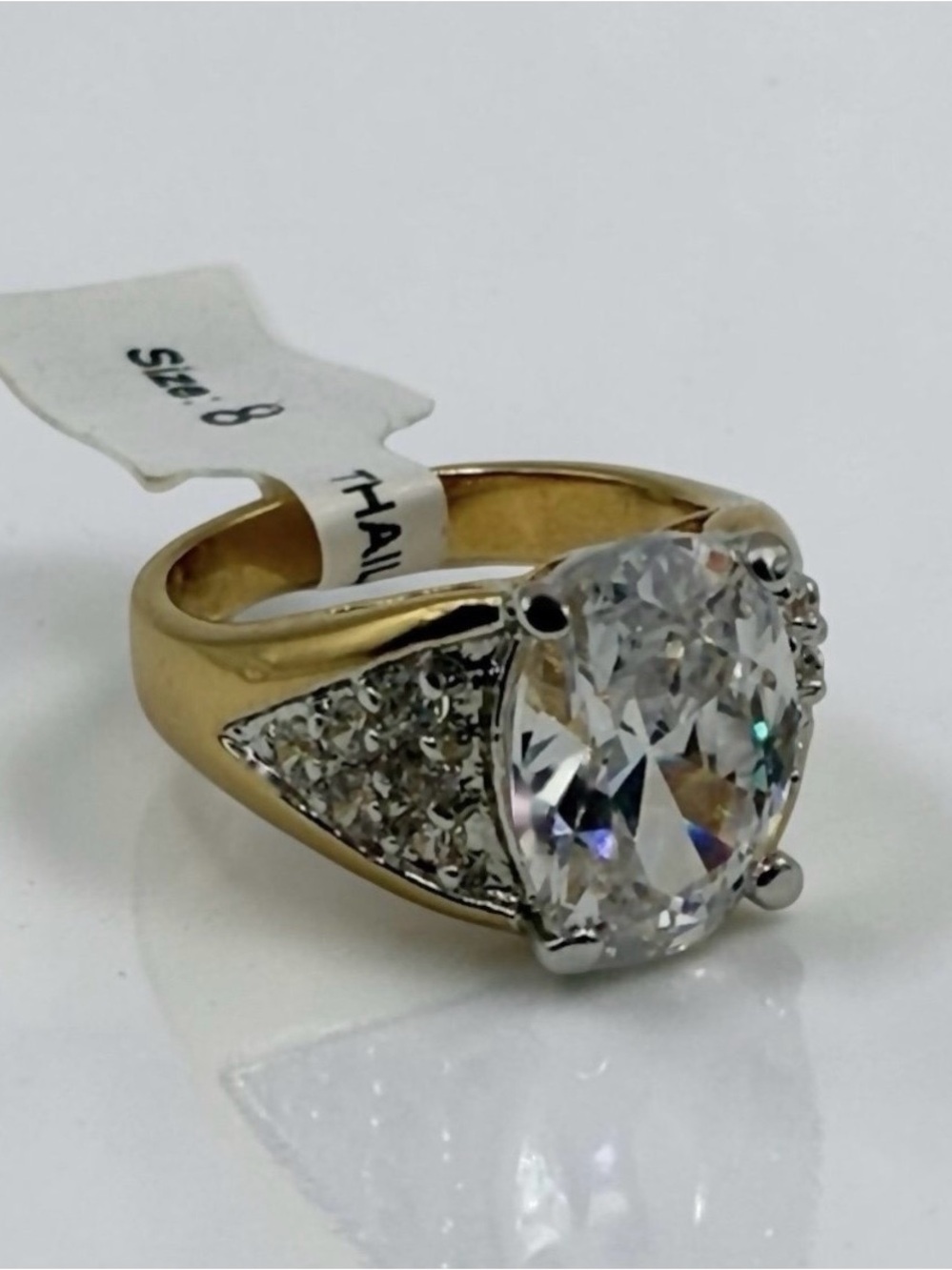 NWOT 14KT Gold Electroplate Cubic Zirconia Statement Ring Size 8